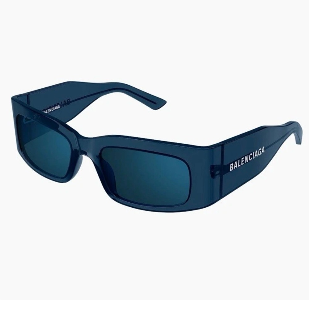 BALENCIAGA Blue Mirrored Geometric Unisex Sunglass BB0328S 004 New no case .R14A - Picture 3 of 10
